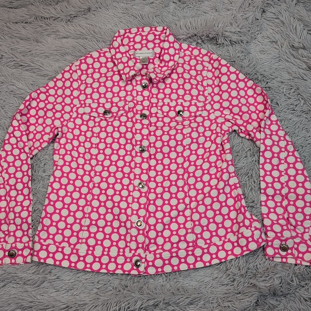 Christopher & Banks Jacket Womens S Pink Denim Bubbles Pebble Texture Comfort